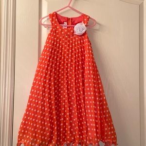 Jessica Ann coral white polka dot pleated dress